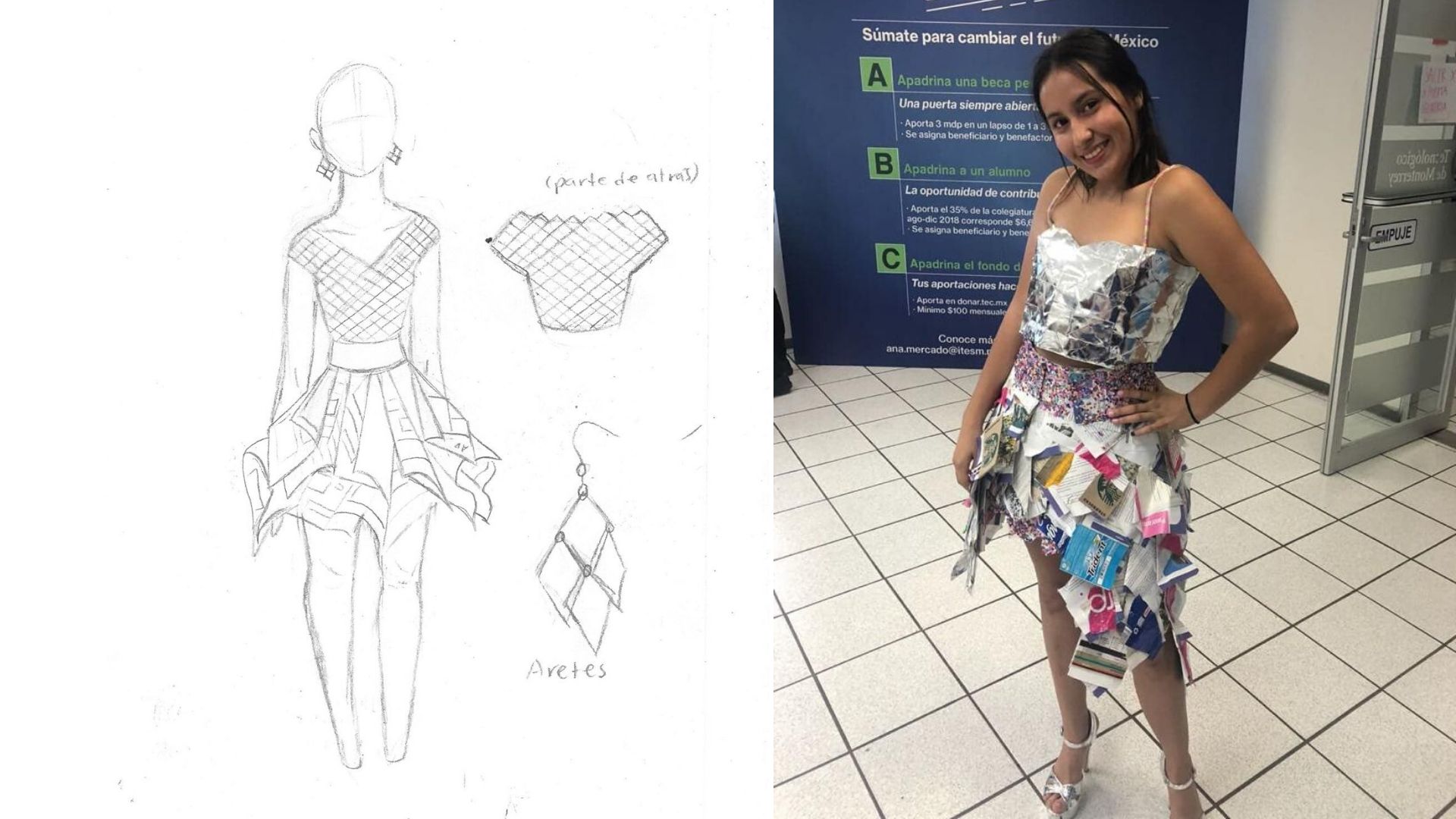 Diseño del vestido ganador de Ecogreen para el concurso Eco-Runway